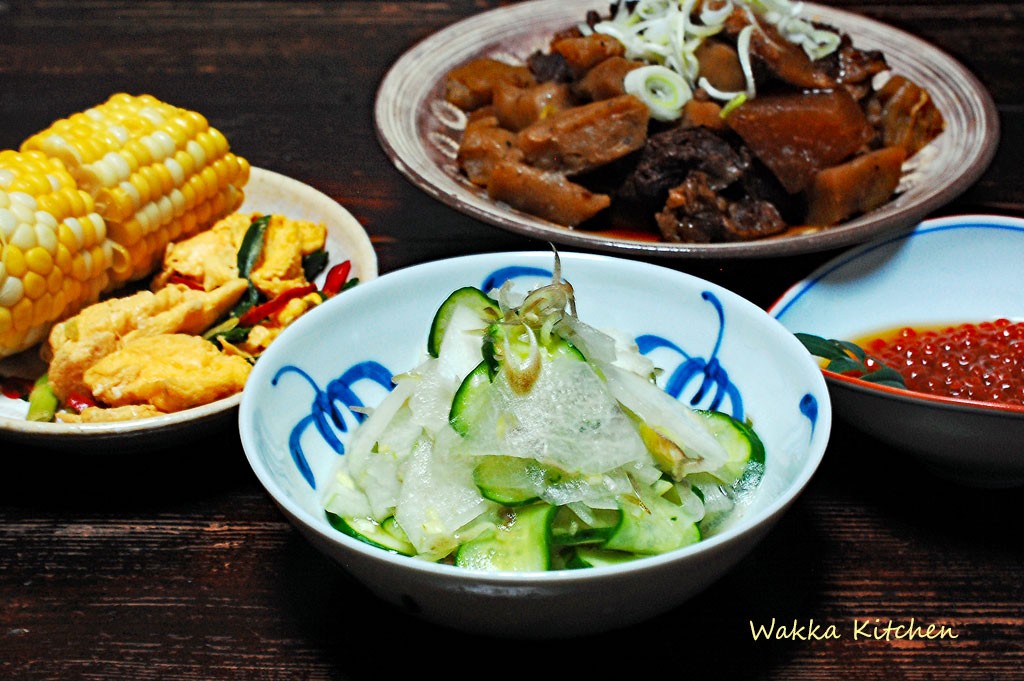 日常の夕飯 冬瓜とみょうがの酢の物など Wakka Kitchen 佐藤わか子の自宅で学ぶ各国料理教室